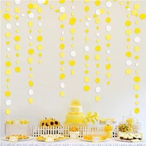 46 Ft Yellow White Circle Dots Garland Gradient Yellow Polka Dot Hanging Paper
